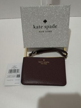 Kate Spade Burgundy Pebbled Leather Wristlet Card Case Gift Box